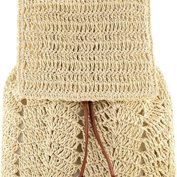 Women Straw Woven Backpack Medium Capacity Flap Drawstring Shoulder Bag - Picture 1 of 6